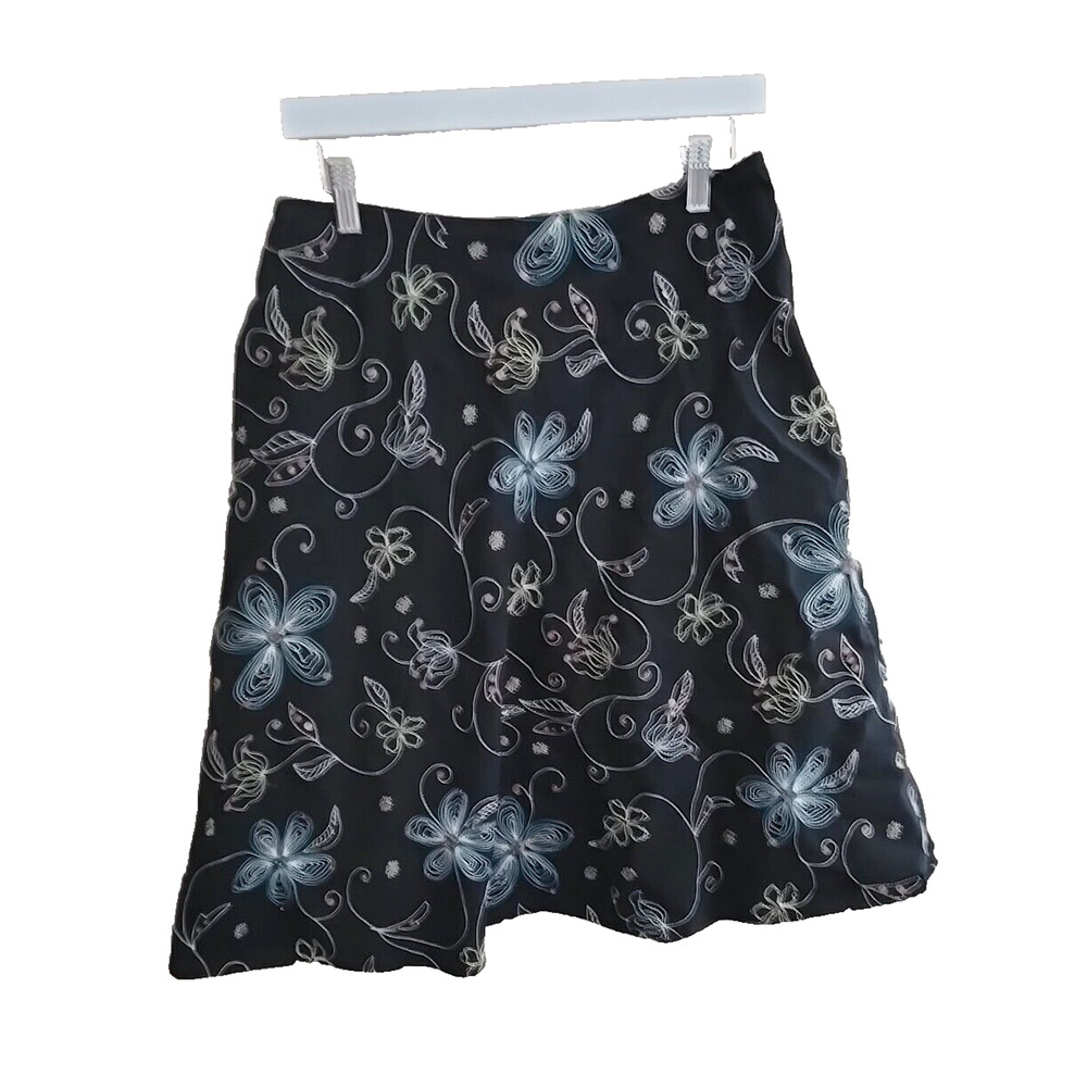 Y2K Covington Black Floral Beaded Sequin Summer A-Line Skirt Womans‎ Size 12